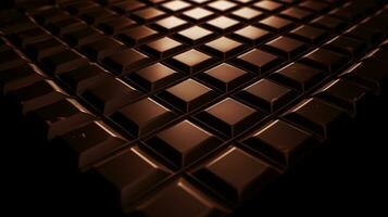 hemels chocola geometrie, detailopname van nauwkeurig donker chocola bar tegel regeling. ai gegenereerd foto