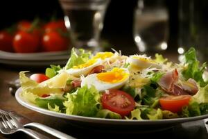 Parijse salade bord voedsel. genereren ai foto