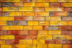 wijnoogst geel en rood steen muur, naadloos patroon structuur achtergrond. ai gegenereerd foto