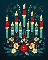 Chanoeka menora kandelaar met negen lit kaarsen. gelukkig Chanoeka groet kaart ontwerp. ai generatief foto
