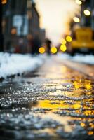 voorzichtigheid teken Aan bevroren trottoir achtergrond met leeg ruimte voor tekst foto