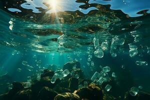 plastic belast oceaan symboliseert ecologisch breekbaarheid en kwaad van verontreiniging ai gegenereerd foto