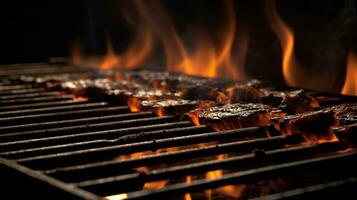 vlammen van smaak, een vurig barbecue rooster in afwachting de sissen en schroeien. ai gegenereerd foto