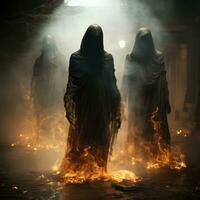 etherisch geesten ontstaan van de schaduwen hun spookachtig gloed gieten een buitenaards rookachtig aura foto