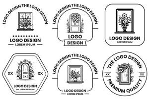 deuren en ramen met bloemen logo in vlak lijn kunst stijl foto
