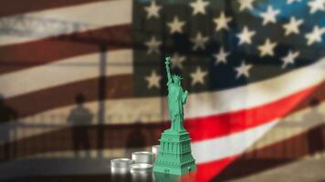 de standbeeld van vrijheid en munten voor Verenigde Staten van Amerika bedrijf concept 3d renderen foto