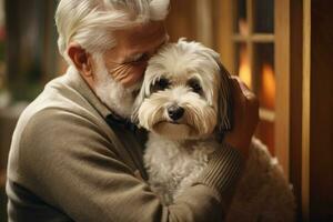 portret van Mens en vrouw knuffelen schattig shih tzu hond. huisdier concept foto