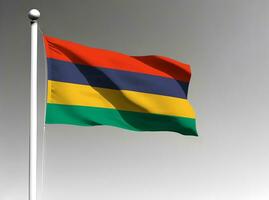 Mauritius nationaal vlag golvend Aan grijs achtergrond foto