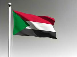 Soedan nationaal vlag golvend Aan grijs achtergrond foto