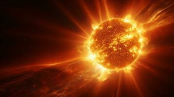 hyperrealistisch beeld van de zon oppervlakte presentatie van de rauw macht van uitbarsting zonne- fakkels ai generatief foto