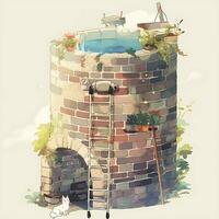 een water tank met een water bron en een steen muur natuurlijk kijken foto
