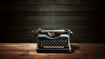 wijnoogst schrijfmachine Aan rustiek houten achtergrond ai generatief foto