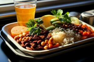 vegetarisch maaltijden Bij de vliegtuig foto