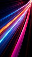 dynamisch neon licht trails tegen een donker achtergrond, perfect voor muziek- evenement promoties ai generatief foto