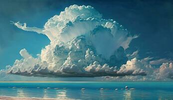 mooi wit wolken Aan blauw lucht en zee achtergrond behang ai gegenereerd beeld foto