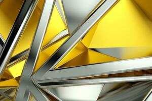 abstract metalen geel saffier zilver driehoekig patroon. 3d geven illustratie van modern meetkundig behang.ai gegenereerd, generatief ai. foto