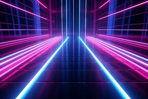 abstract futuristische neon lijnen achtergrond, blauw en roze kleur. cyber ruimte en gegevens overdracht concept.ai gegenereerd, generatief ai foto