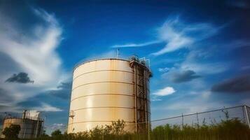 doeltreffend energie generatie, de vitaal rol van een groot water tank en koeling toren in een macht fabriek. generatief ai foto