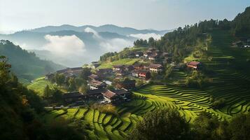 de ver weg landschap is genomen van bovenstaand verfrissend ai gegenereerd beeld foto