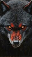 zwart wolf boos detailopname voorkant visie mooi dieren in het wild ai gegenereerd beeld foto