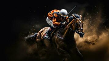 een jockey en paard racing in beweging foto