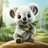 3d tekenfilm schattig koala ai foto