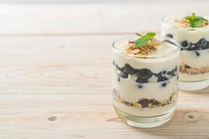 verse bosbessen en yoghurt met muesli - gezonde voedingsstijl
