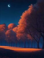 velden van bomen, verkoudheid nachten en mooi illustraties foto