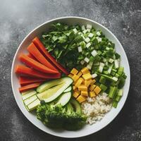 top visie groenten ingrediënten voor Koken vegetarisch gegrild voedsel top visie. ai generatief foto
