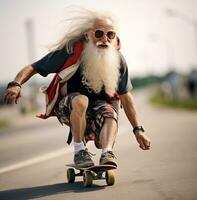 een persoon wie is stationair draaien Aan skateboard voorraad foto aybaab, modern veroudering voorraad afbeeldingen, ai gegenereerd veroudering afbeeldingen