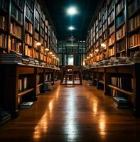 een lang blootstelling schot van een bibliotheek Bij nacht, wereld studenten dag afbeeldingen foto