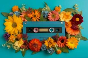 retro cassette bloemen vintage. genereren ai foto