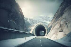 berg tunnel weg oud. genereren ai foto