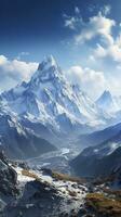 de schoonheid van een majestueus en sneeuw afgedekt berg bereik, met robuust pieken, ai generatief foto