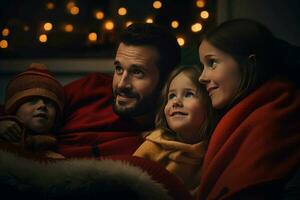 familie Kerstmis films kamer. genereren ai foto