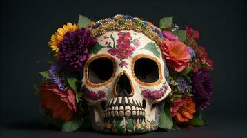 bloem versierd Mexicaans Catrina schedel ai gegenereerd foto