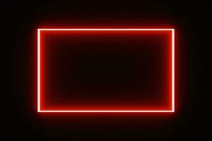 rood toon plein kader neon licht lamp geïsoleerd Aan zwart achtergrond voor grafisch ontwerp, in beweging licht, ontwerp bedekking element met kopiëren ruimte in midden. foto