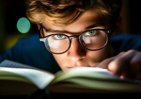 een detailopname van een studenten gezicht net zo ze zijn aan het studeren voor een examen, wereld studenten dag afbeeldingen foto