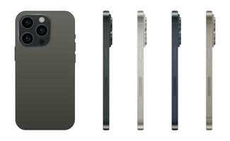 nieuw smartphone 15 pro, modern smartphone apparaatje, reeks van 4 stukken in nieuw origineel kleuren - vector foto