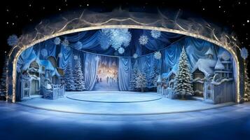 een panoramisch visie van de notenkraker ballet fase, Kerstmis afbeelding, fotorealistisch illustratie foto
