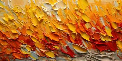 generatief ai, detailopname van impasto abstract ruw herfst kleuren kunst schilderij textuur, oranje vallen achtergrond foto