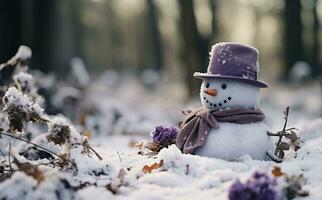 een sneeuwman in winter achtergrond foto