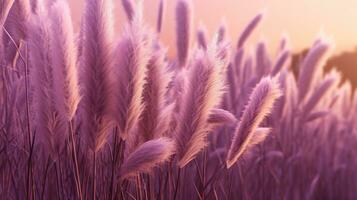 generatief ai, pampa Purper lavendel kleur gras Afdeling met lucht. abstract natuurlijk boho achtergrond van zacht planten, cortaderia selloana foto