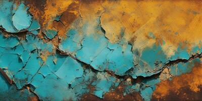 generatief ai, verroest blauw en turkoois metaal achtergrond. grunge oud muur structuur foto
