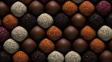 generatief ai, chocola snoep ballen, dichtbij omhoog traditioneel braziliaans brigadeiro foto