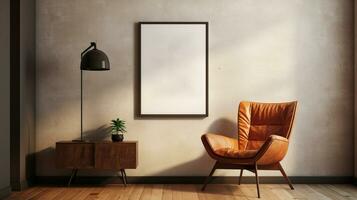 generatief ai, poster kader mockup in beige en bruin leven kamer interieur, wabi sabi minimalisme stijl foto