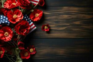 herdenkings- kransen en klaprozen voor veteranen dag achtergrond met leeg ruimte voor tekst foto
