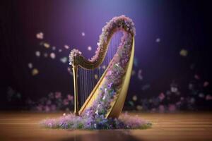 harp paars bloemen instrument. genereren ai foto