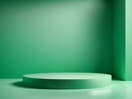 een groen kamer met een ronde tafel in de midden. ai gegenereerd foto