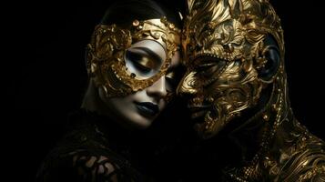 gouden theatraal maskers. abstract kostuum voor futuristische producties. foto